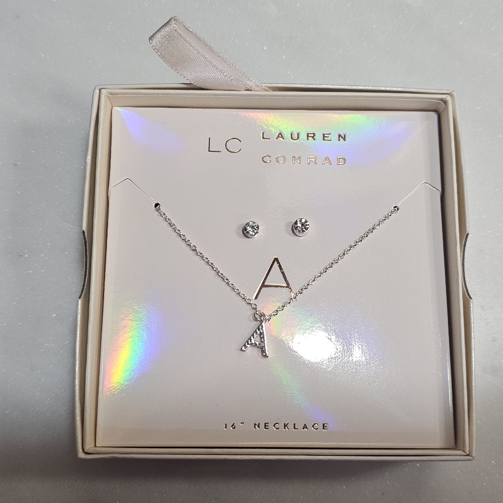 LC Lauren Conrad Silver Necklace with Initial Pendant